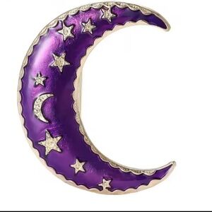 Purple Moon Crescent Gold Brooch